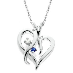 Pompeii3 Blue Sapphire & Diamond Heart Pendant 14 KT White Gold With 18" Chain - 1 of 4