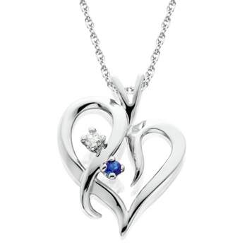 Pompeii3 Blue Sapphire & Diamond Heart Pendant 14 KT White Gold With 18" Chain