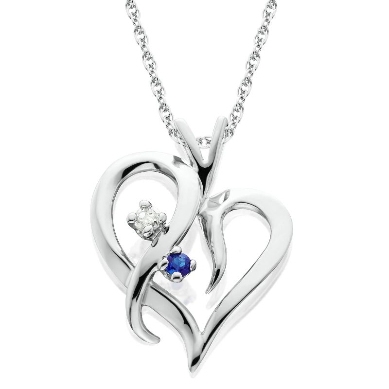Pompeii3 Blue Sapphire & Diamond Heart Pendant 14 KT White Gold With 18" Chain, 1 of 5