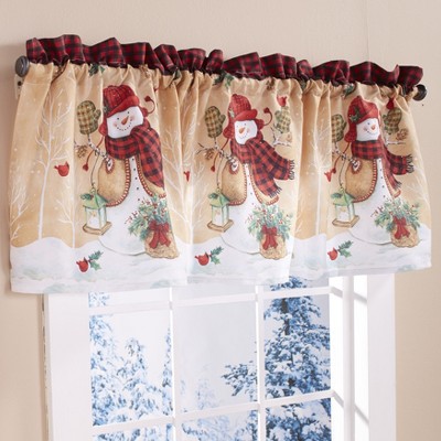 Lakeside Decorative Valence Window Curtain – Country Christmas Snowmen