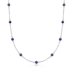 Ross-Simons 3.10 ct. t.w. Sapphire Station Necklace in Sterling Silver - 1 of 2