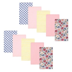 Hudson Baby Infant Girl Cotton Flannel Burp Cloths, Pink Blue Pretty Floral 10 Pack, One Size - 1 of 4