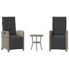 vidaXL 3 Piece Bistro Set with Cushions Gray Poly Rattan - 2 of 4
