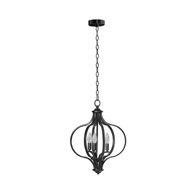 3-Light Nava Metal Chandelier with Adjustable Chain Black - Hampton Hill: Iron Ceiling Fixture, Farmhouse Style, E12 Socket