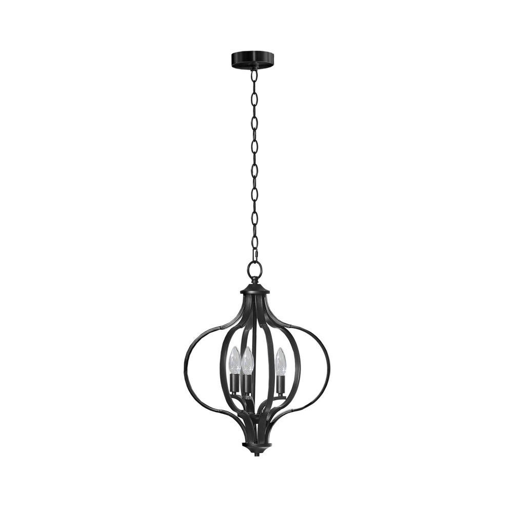 Photos - Chandelier / Lamp 3-Light Nava Metal Chandelier with Adjustable Chain Black - Hampton Hill