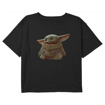 Girl's Star Wars: The Mandalorian Grogu Realistic Portrait Crop T-shirt ...