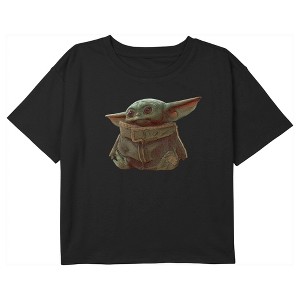 Girl's Star Wars: The Mandalorian Grogu Realistic Portrait Crop T-Shirt - 1 of 3
