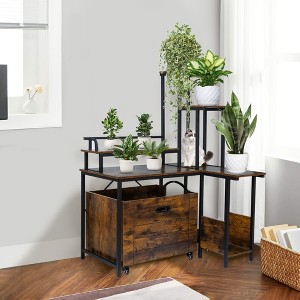 New Cat Litter Box Enclosure Furniture with Flower Stand, Pullable Carring Tray, Coner Plant Stand, Corner Wooden Cat Washroom - 1 of 4