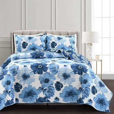 3pc Full/queen Leah Quilt Set Navy/white - Lush Décor : Target