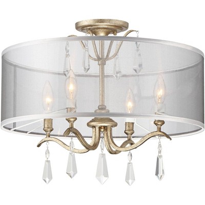 Minka Lavery Modern Ceiling Light Semi Flush Mount Fixture 20" Brio Aged Gold Silvery Sheet Drum Shade for Bedroom Kitchen Hallway