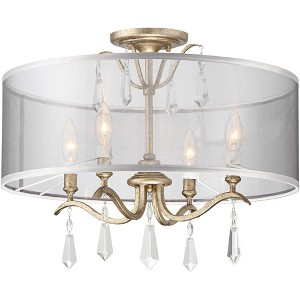 Minka Lavery Modern Ceiling Light Semi Flush Mount Fixture 20" Brio Aged Gold Silvery Sheet Drum Shade for Bedroom Kitchen Hallway - 1 of 3