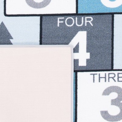Grey and Blue Kids Hopscotch Play Rug, 39" Square