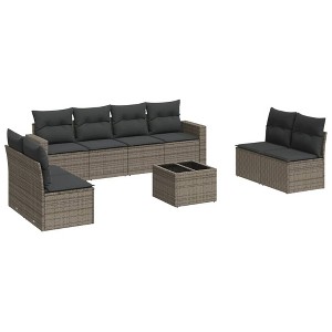 vidaXL 9 Piece Patio Sofa Set with Cushions - Gray With Table - 1 of 4