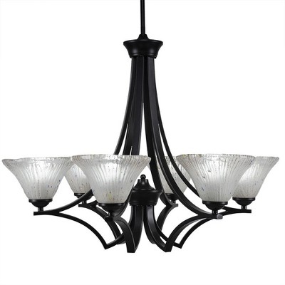 Toltec Lighting Zilo 6 - Light Chandelier in  Matte Black with 7" Frosted Crystal Shade