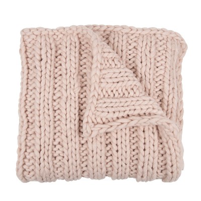 Kate and Laurel Chunky Knit Throw Blanket, 50x60, Pink