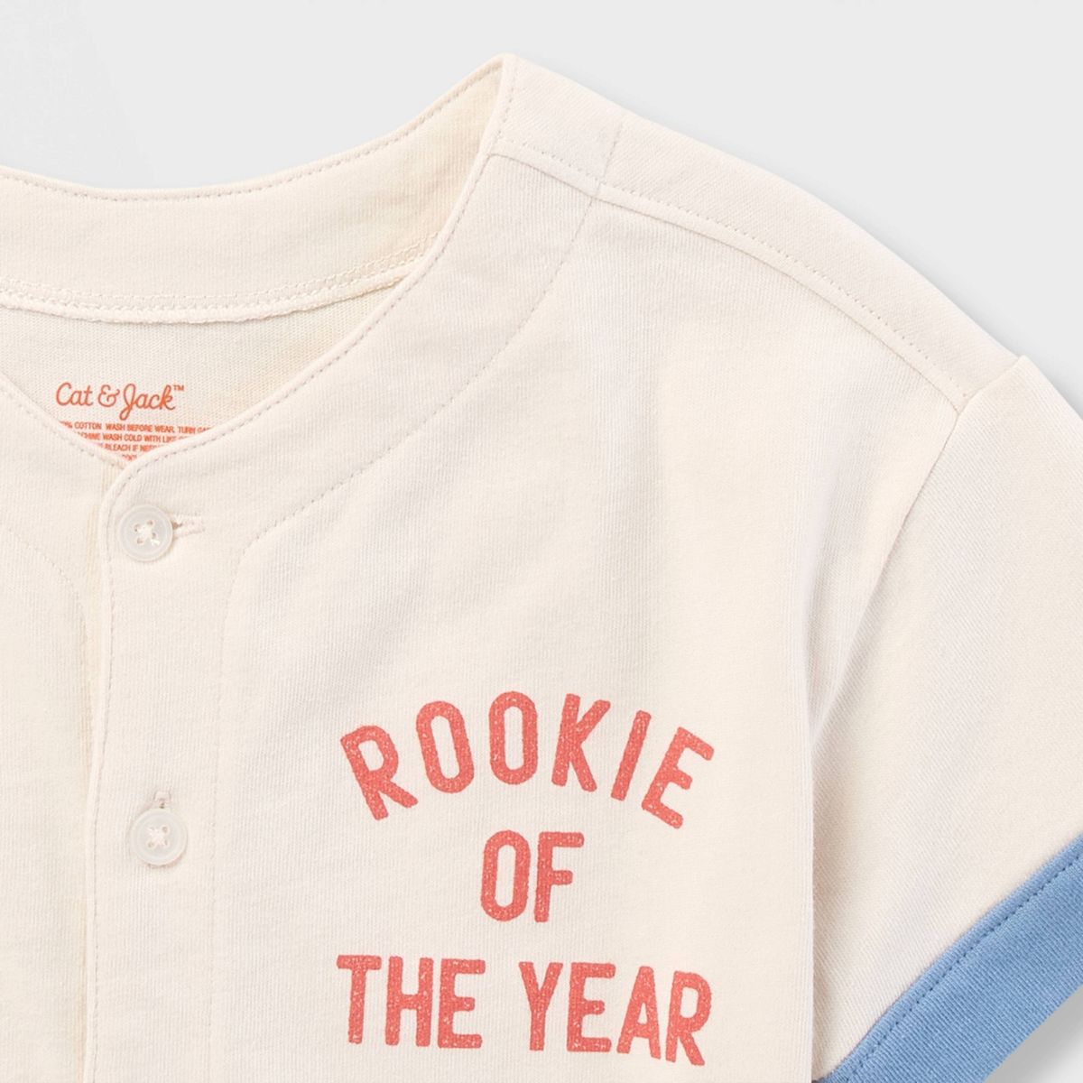 Toddler Boys' Rookie of the Year Short Sleeve Baseball Button-Up - Cat & Jack™ Cream - thumbnail 3