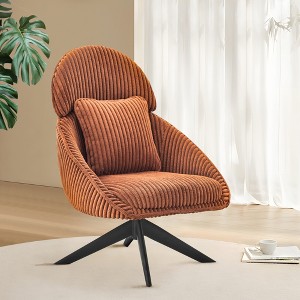 Corduroy Swivel Upholstered High Back Accent Chair with Pillow, Thick Cushion and Ergonomic Design for Living Room - 1 of 4