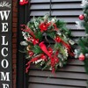 Wreath with Lights 24 Inch Lighted Holiday Wreath Front Door Pine Needles Berries Large Prelit Winter Outdoor Indoor Xmas - 2 of 4