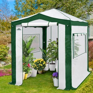 EAGLE PEAK 6x8 Portable Walk in Greenhouse , Heavy Duty Instant Pop Up Green House, Front Roll Up Zipper Entry Door and Mesh Windows, Green/White - 1 of 4