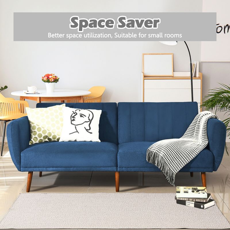 Costway Convertible Futon Sofa Bed Adjustable Couch Sleeper w/ Wood Legs Navy\Grey\Yellow, 5 of 11