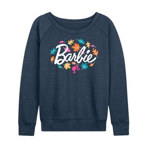 Women's - Barbie - Leaves Circling Logo Lightweight French Terry Wide Neck Long Sleeve Shirt - 1 of 4