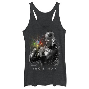 Women's Marvel Avengers Endgame Glowing Stones Logo Overlay Portrait Racerback Tank Top - 1 of 3