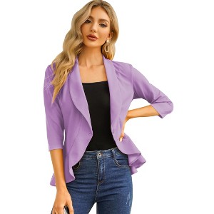 Women's 3/4 Sleeve Cropped Blazer Lightweight Open Front Cardigan Jacket for Business Causal - 1 of 4