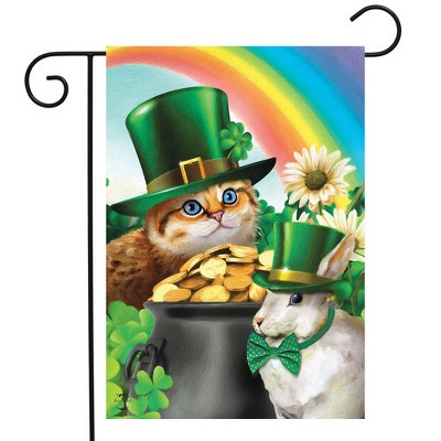 St. Patrick's Day Garden Flag with Cats and Bunny, 12.5" x 18"