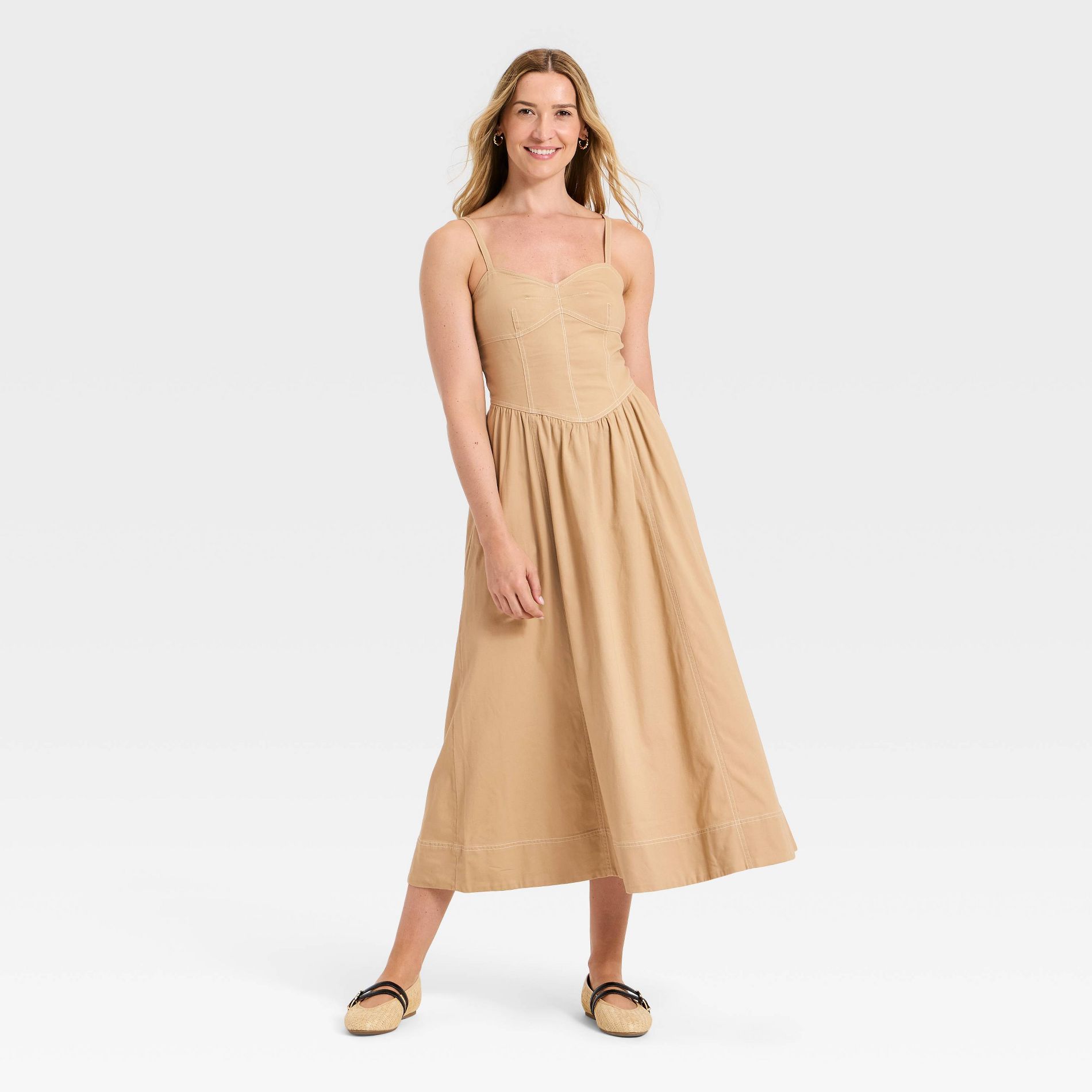 Women's Corset Midi A-Line Dress - Universal Thread™ Tan