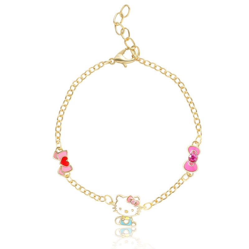 Sanrio Hello Kitty and Friends Womens Silver or 18kt Gold Plated Bracelet with Bow Charm Pendants - 6.5 + 1", Officially Licensed, 1 of 6