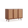 Homy Casa Mid Century 3 Door Rattan Accent Storage Cabinet with Adjustable Shelves for Living Room or Entryway, Walnut - 2 of 4