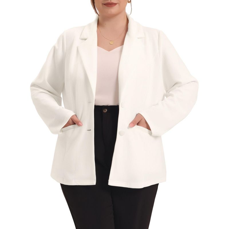 Agnes Orinda Women's Plus Size Button Down Notched Lapel Office Blazers, 2 of 6