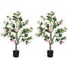 HOMCOM Set of 2 Artificial Plants, Camellia Flowers in Pots, Fake Plants for Home, Indoor Decor, Pink - 4 of 4