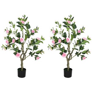 Set of 2 Decorative Artificial Plants, Camellia Flowers in Pots, Fakes Plant for Home Indoor Decor, 39 inch - 1 of 4