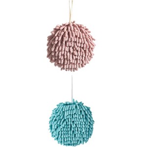 REGALWOVEN 2 Pack Soft Absorbent Chenille Fuzzy Ball Hand Towels for Bathroom Home Decor 6" x 6" - 1 of 4