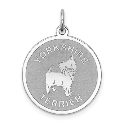 Black Bow Jewelry Sterling Silver Laser Etched Yorkshire Terrier Dog Pendant, 19mm