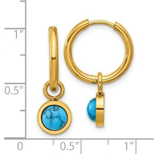 Chisel Stainless Steel Yellow IP-plated with Removeable Synthetic Turquoise Dangle Hinged Hoop Earrings - 1 of 4