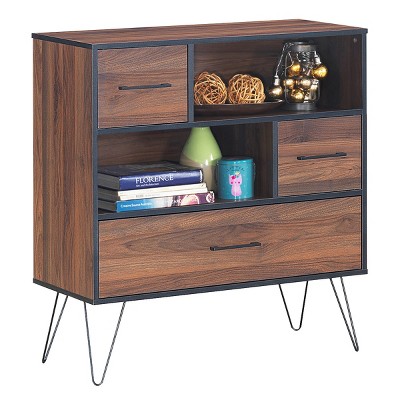 Costway Sideboard Storage Cabinet Multipurpose Display Unit w/Metal Leg & Drawers Walnut