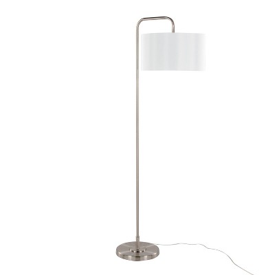 63.75" Brushed Nickel Arc Floor Lamp with White Linen Shade