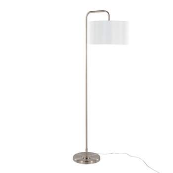 LumiSource Puck 63" Contemporary Metal Floor Lamp in Brushed Nickel with White Linen Shade from Grandview Gallery