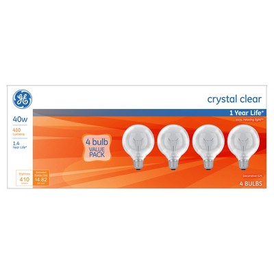 General Electric 40w 4pk G25 Incandescent Clear Light Bulb White