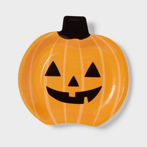 Halloween 10ct Pumpkin Shaped Dinner Plates - 1 of 3
