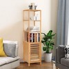 Costway 4 Tiers Bamboo Bathroom Storage Floor Cabinet Tower Corner Rack w/ Louvered Door - 3 of 4