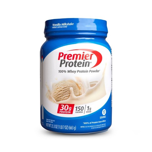 Empty protein powder container, Stock image