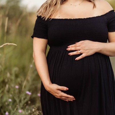 Ripe Maternity Off Shoulder Black Bodycon Maternity Dress | Like New - Size  X-Small