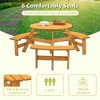 Round Wooden Picnic Table, 6 Person Circular Outdoor Camping Dining Table and Chairs, Wood Picnic Table Bench Set with 3 Built-in Benches - 3 of 4