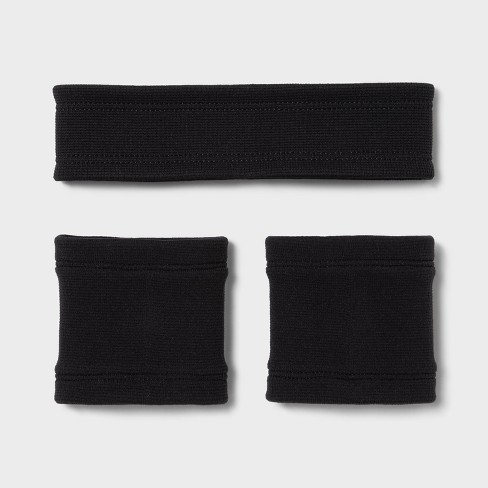 Black Sport Gym Fitness Exercise Headband & Sweatband Set for Heads & Wrists