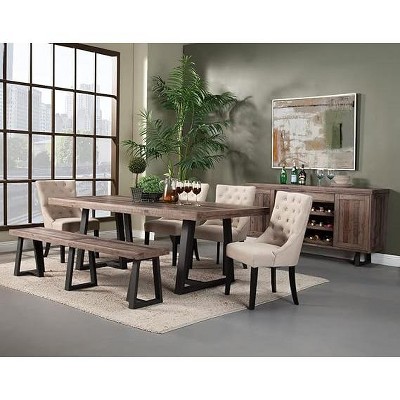 Alpine Prairie 75'' Reclaimed Natural and Black Pine Dining Bench