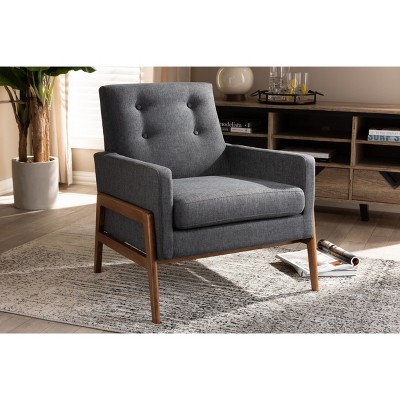 Dark Grey Faux Leather and Wood Accent Chair