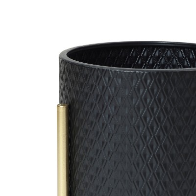 Black Diamond Pattern Metal Planter Set with Gold Stands
